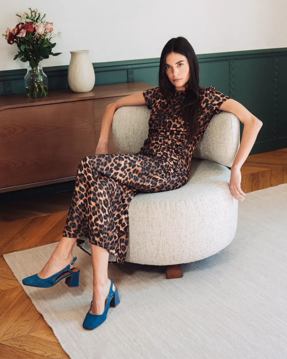 fernando slingbacks escarpins à talon en jean denim cuir bleu marine