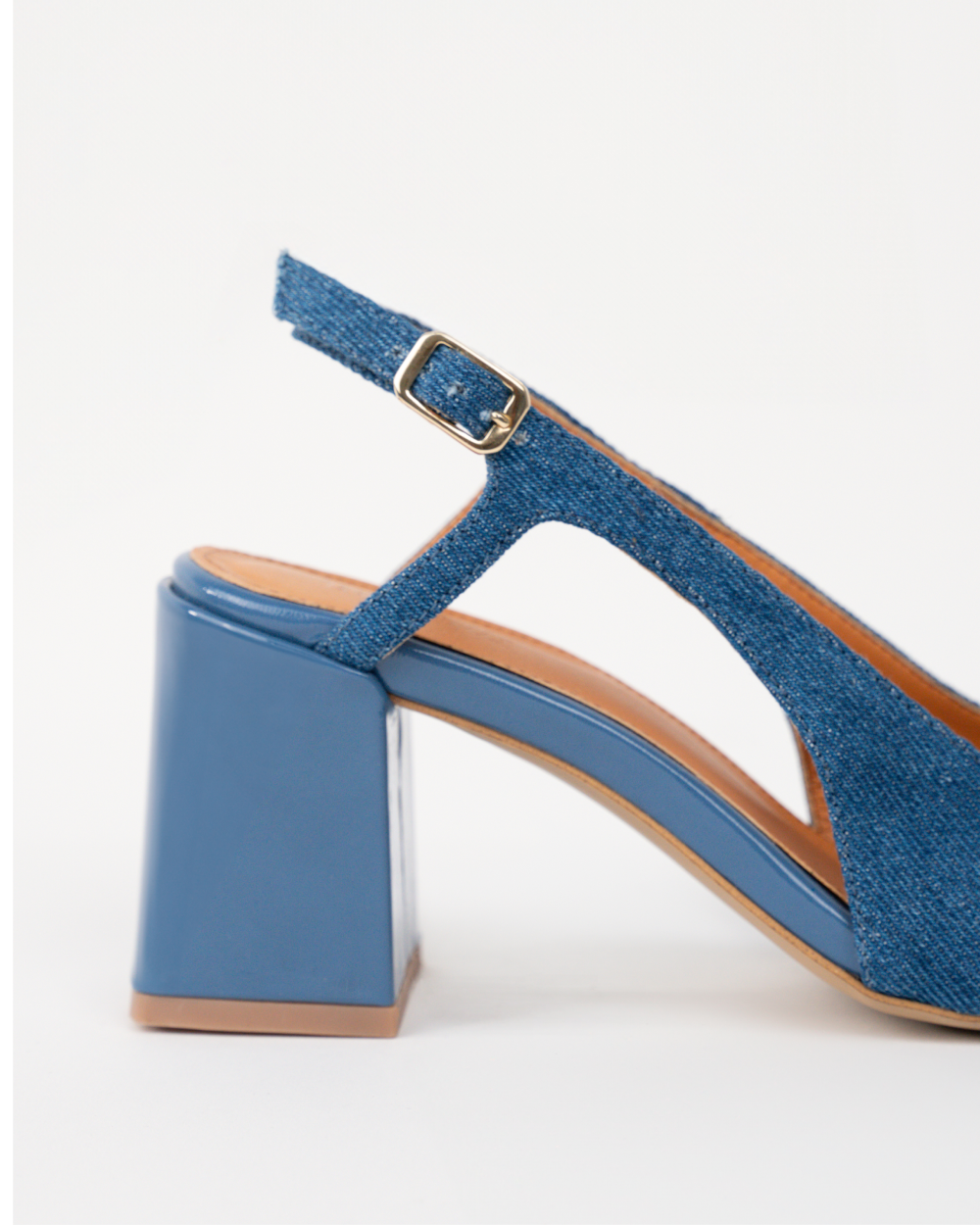 fernando slingbacks escarpins à talon en jean denim cuir bleu marine
