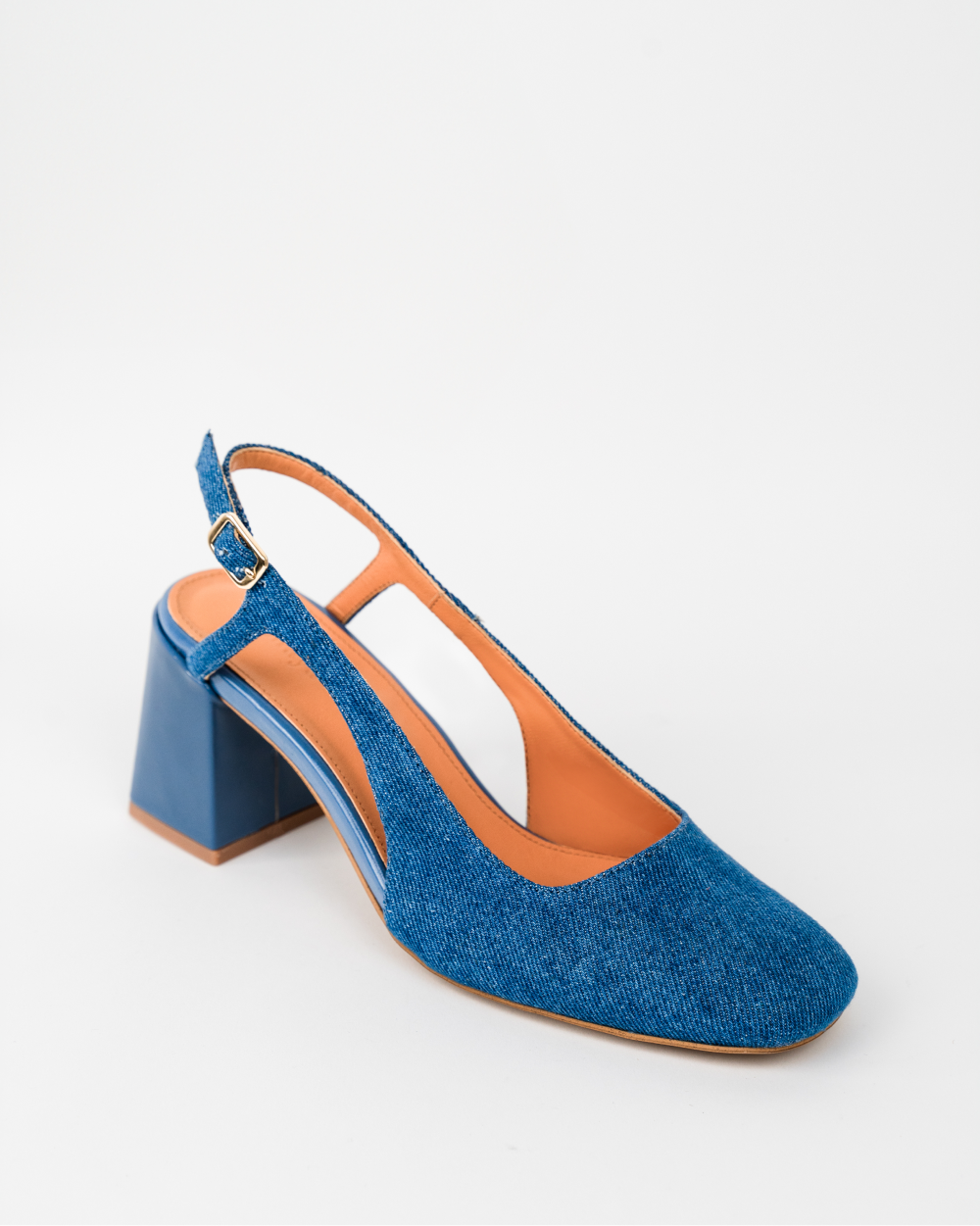 fernando slingbacks escarpins à talon en jean denim cuir bleu marine