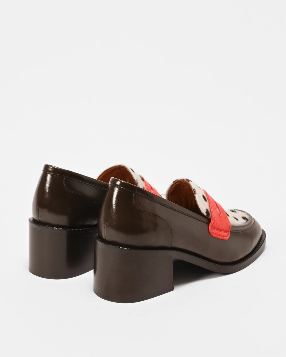 MOCASSINS A TALONS ET BOUTS CARRES Marron et Corail
