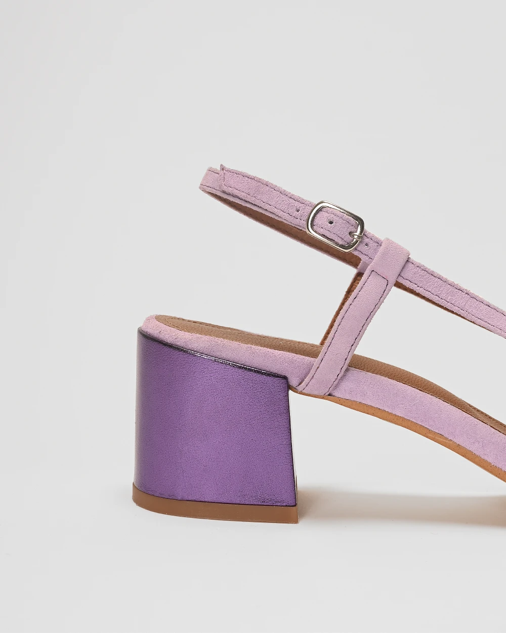 Sandales bicolores - cuir daim parme et violet