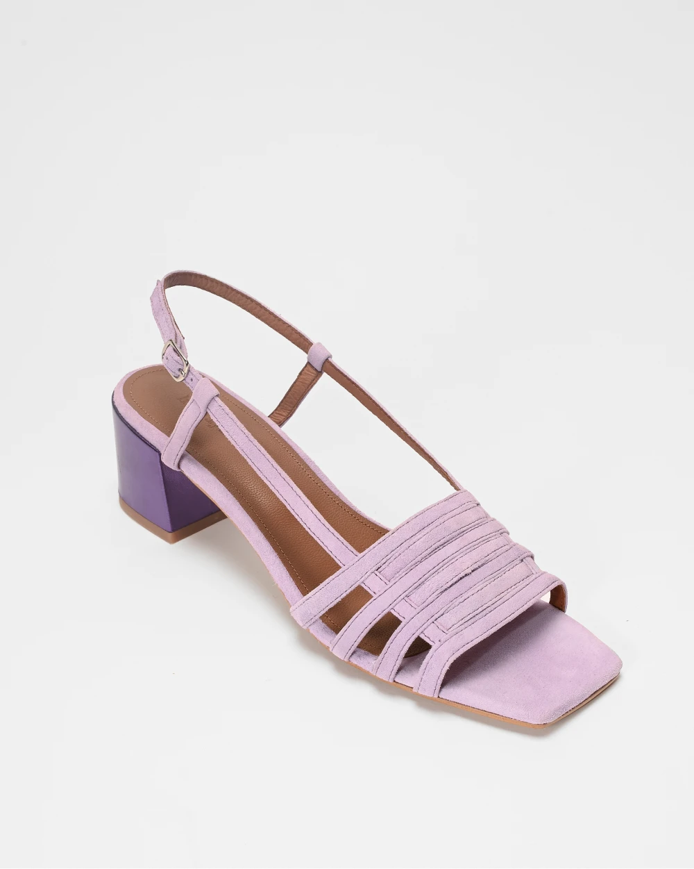 Sandales bicolores - cuir daim parme et violet