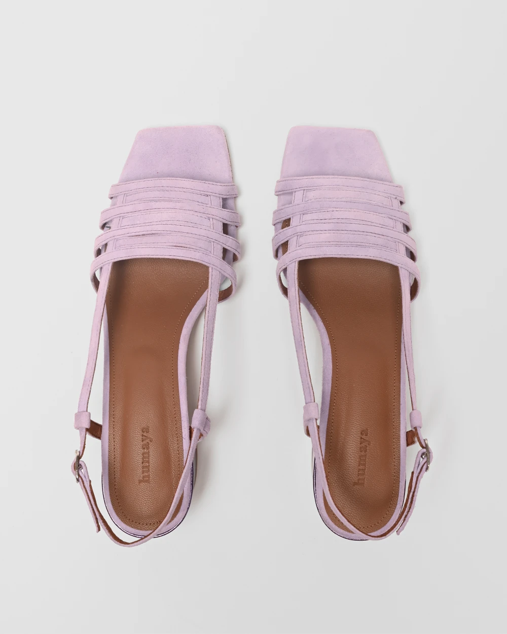 Sandales bicolores - cuir daim parme et violet
